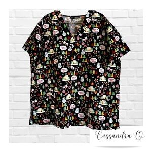 Cassandra O Christmas Happy Holiday Nurse’s Scrub Shirt Women’s Size 2XL NWOT